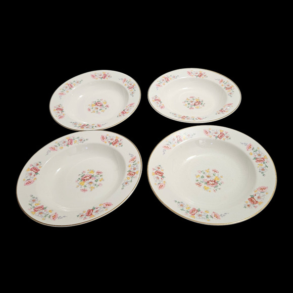 Homer Laughlin 8.5" Soup Bowls Set of 4 – Floral Pattern Gold Trim USA - Picture 2 of 6